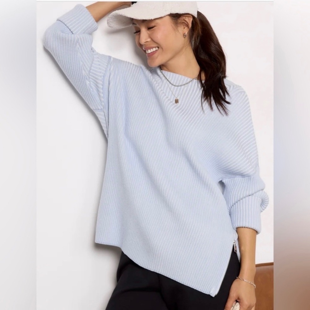 Varley‎ KINGSLEY MOCK NECK KNIT Ribbed Sweater Light Blue Size Small Evereve